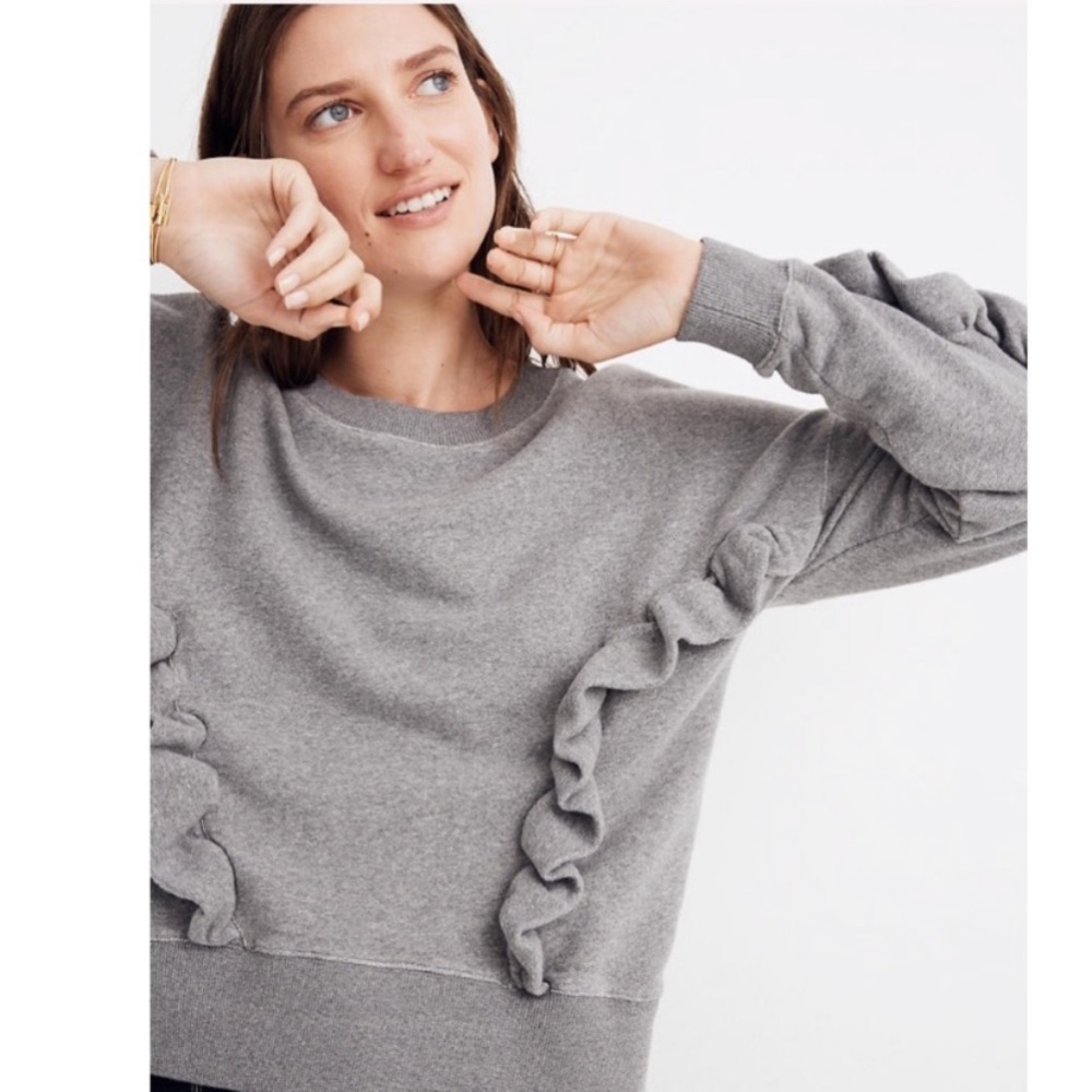 Madewell Gray Ruffle Sweatshirt
